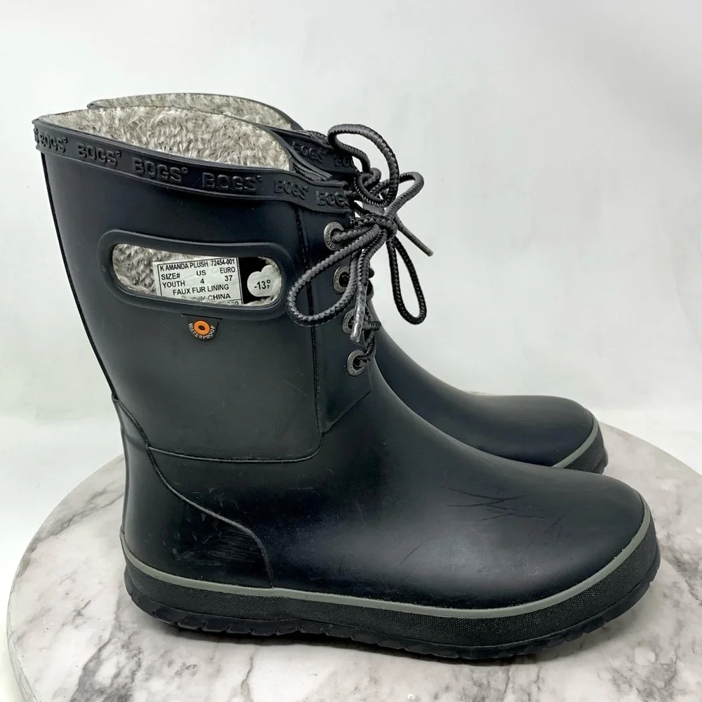 Bogs Amanda Plush Waterproof Lace Up Mid Winter Boots Youth 4/37 Warm Rain Snow - Picture 2 of 16